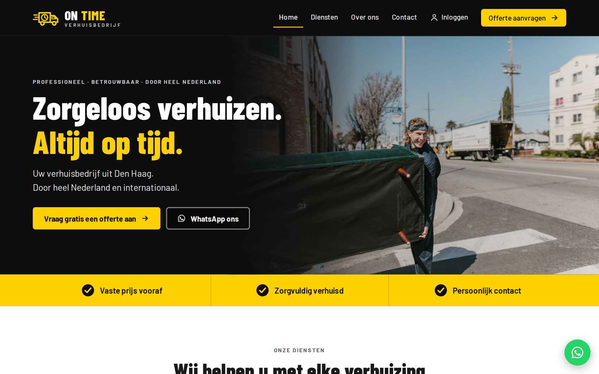 Homepage van On Time Verhuisbedrijf